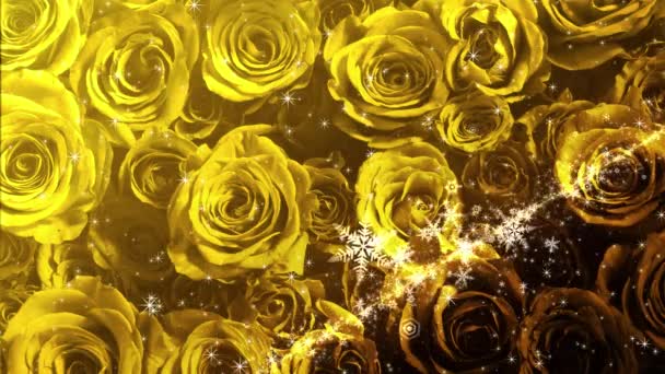 在玫瑰的背景上闪烁着雪花和闪光的水晶 — 图库视频影像