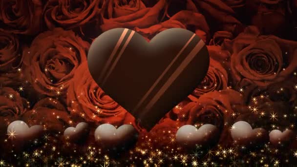 Video Chocolate Hearts Floating Rose Background Valentine Day — 图库视频影像