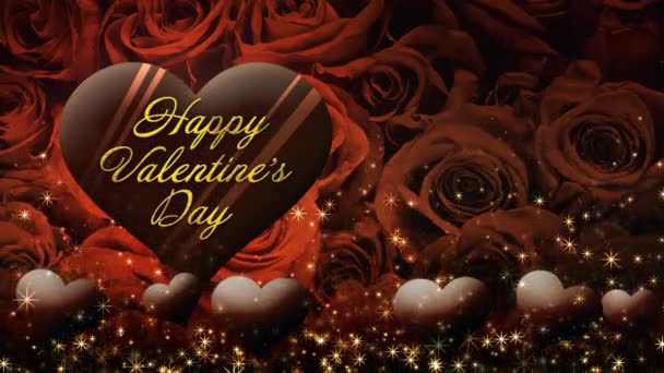 Відео Шоколадних Сердець Пливуть Фоні Троянди День Святого Валентина — стокове відео