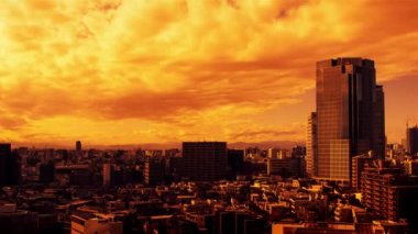 Video of the sky, clouds, towns and buildings, from daytime to sunset