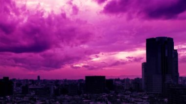 Video of sky, clouds, city and buildings, night view from sunset