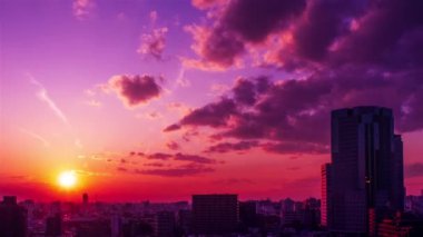 Video of sky, clouds, city and buildings, night view from sunset