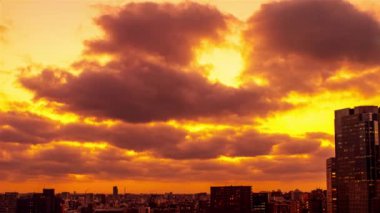 Video of sky, clouds, city and buildings, night view from sunset