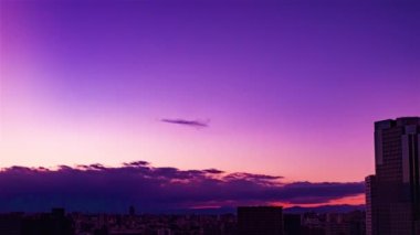 Video of sky, clouds, city and buildings, night view from sunset