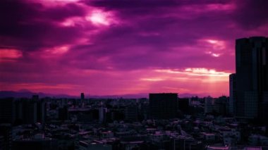 Video of sky, clouds, city and buildings, night view from sunset