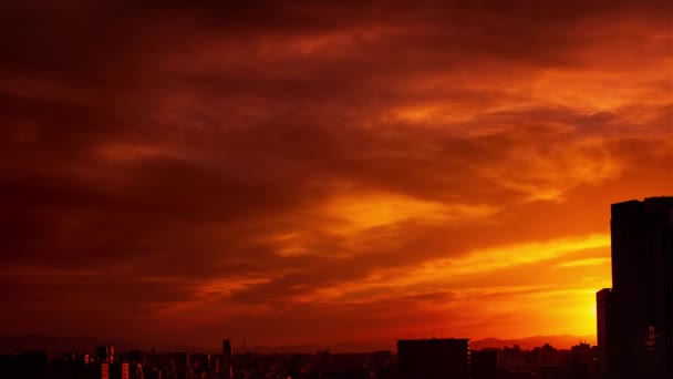 Відео Неба Хмари Місто Будівлі Нічний Вид Заходу Сонця — стокове відео