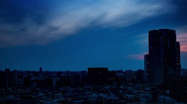 Video of sky, clouds, city and buildings, night view from sunset