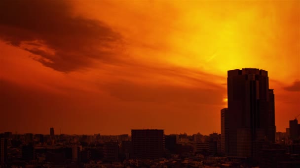 Video Oblohy Mraků Města Budov Noční Pohled Západu Slunce — Stock video