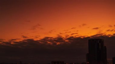 Video of sky, clouds, city and buildings, night view from sunset
