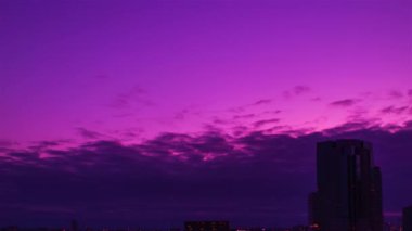 Video of sky, clouds, city and buildings, night view from sunset