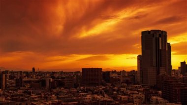 Video of the sky, clouds, towns and buildings, from daytime to sunset