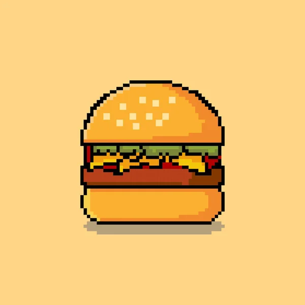 Burger Character Pixel Art Yellow Banner Background — Stock Vector