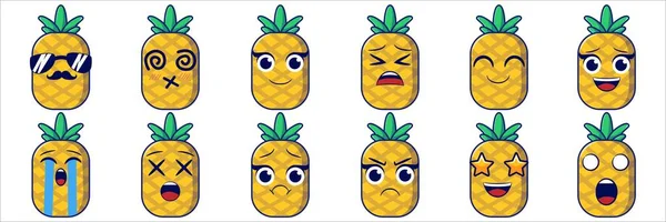 菠萝载体 有12套情感符号 — 图库矢量图片