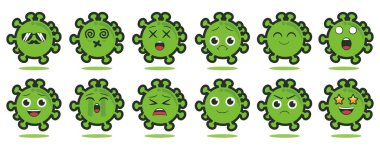 12 duygu simgesi içeren virüs vektörü ayarlandı