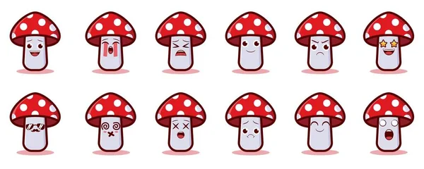 Mushroom Vector Emoticons Set — Stock Vector