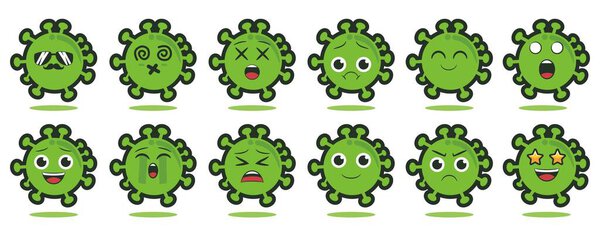 virus vector with 12 emoticons set
