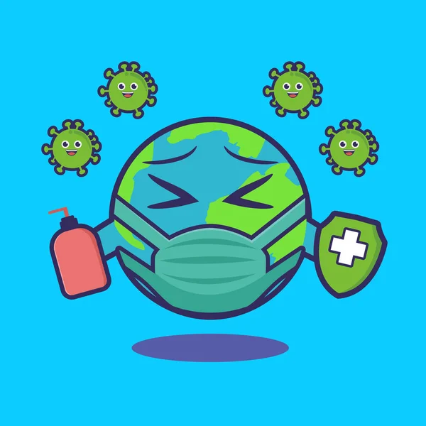 Personaje Tierra Usando Máscara Contra Virus — Archivo Imágenes Vectoriales