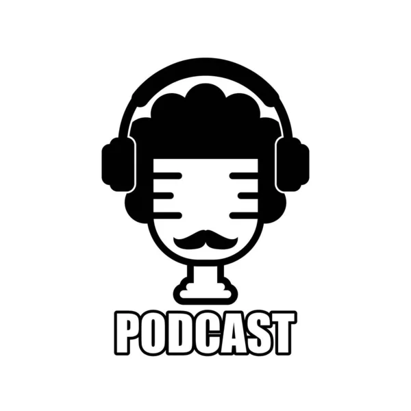 Podcast Logosu Kıvırcık Bıyıklı Karakter — Stok Vektör