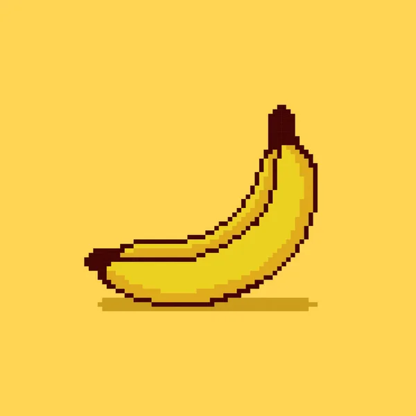 Banana Charakter Pixelkunst Auf Gelbem Banner Hintergrund — Stockvektor