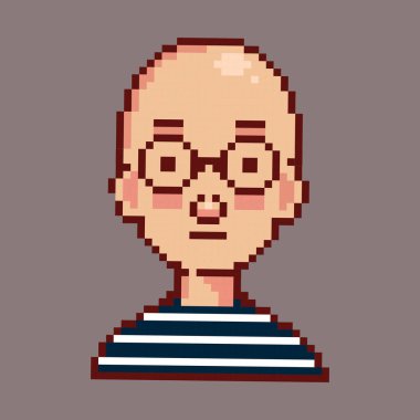 Gri afiş üzerinde erkek karakter pikseli