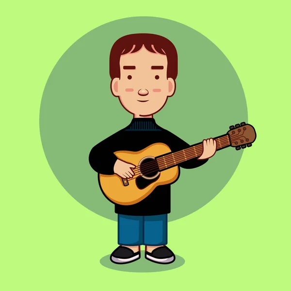 Vector Cartoon Character Boy Carrying Guitar — Stock Vector