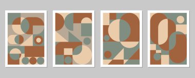 Soyut Bauhaus geometrik desen arka plan, vektör çember, üçgen ve kare çizgiler renk tasarımı. Renkli Bauhaus desen arkaplanı