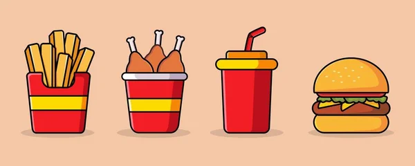 Isometric Fast Food Collection Different Products Drinks — Stock Vector