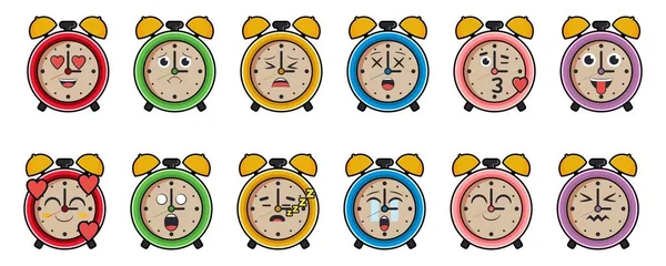 收集有可爱情绪的钟表 — 图库矢量图片
