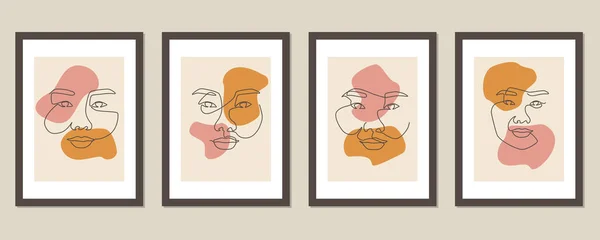 Abstrakt Samtida Linje Porträtt Ansikte Boho Affisch Mall Samling — Stock vektor