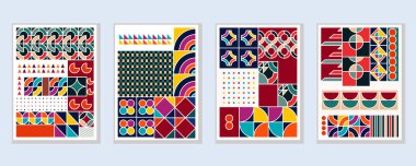 Soyut Bauhaus geometrik model arkaplan vektör çemberi