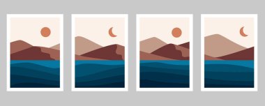 Dağ temalı el çizimi boho koleksiyonu kaplar