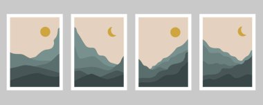 Dağ temalı el çizimi boho koleksiyonu kaplar