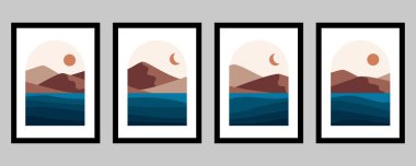 Dağ temalı el çizimi boho koleksiyonu kaplar