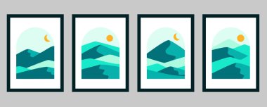 Dağ temalı el çizimi boho koleksiyonu kaplar