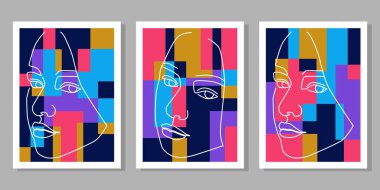 Güzel kadın koleksiyonu asgari el çizgisi sanatı ile karşı karşıya