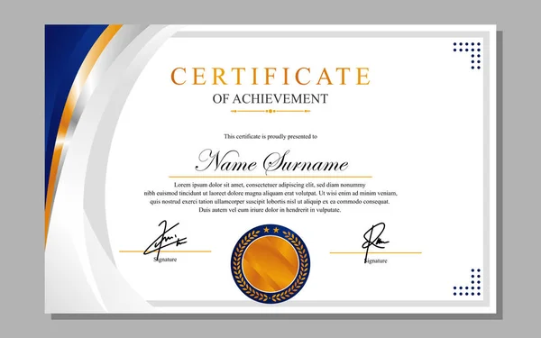 Дизайн Сертификата Простой Современный Сертификат Роскоши Синий Цвет Золота — стоковый вектор