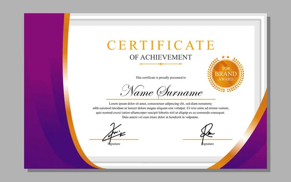 Дизайн Сертифіката Простий Сучасний Розкішний Фіолетове Золото — стоковий вектор