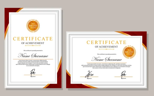 Dois Quadros Certificado Com Uma Borda Vermelha Dourada Distintivo Ouro — Vetor de Stock