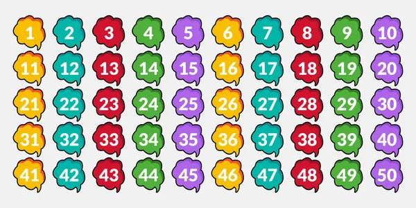 Números Uno Cincuenta Con Burbujas Colores — Vector de stock