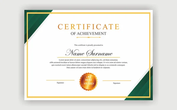 Modern Simple Certificate Design Luxury Certificate Green Gold Colour — Stock Vector