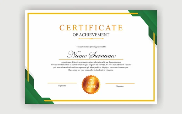 Moderne Simple Certificat Conception Luxe Certificat Couleur Vert — Image vectorielle