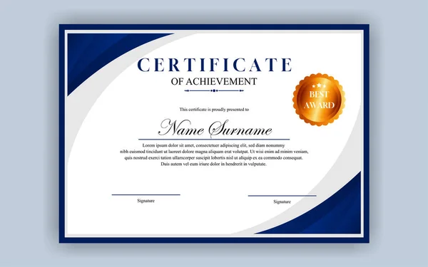 Certificado Diseño Simple Moderno Certificado Lujo Azul Oro Color — Archivo Imágenes Vectoriales