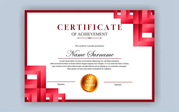 Дизайн Сертифіката Простий Сучасний Сертифікат Розкоші Червоний Золотий Колір — стоковий вектор