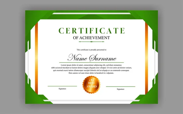 Современный Простой Дизайн Сертификата Люкс Сертификат Зеленый Цвет Золота — стоковый вектор