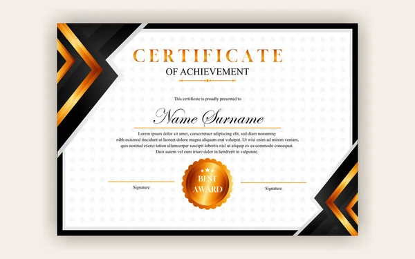 Design Certificado Simples Moderno Certificado Luxo Cor Ouro Preto —  Vetores de Stock