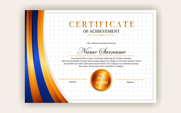 Дизайн Сертификата Простой Современный Сертификат Роскоши Синий Цвет Золота — стоковый вектор