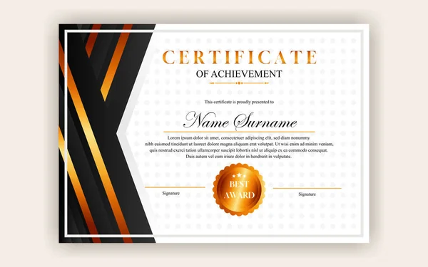 Certificate Design Simple Modern Luxury Certificate Black Gold Color — Stock Vector