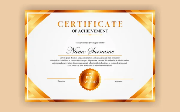 Certificado Diseño Simple Moderno Certificado Lujo Color Oro — Archivo Imágenes Vectoriales