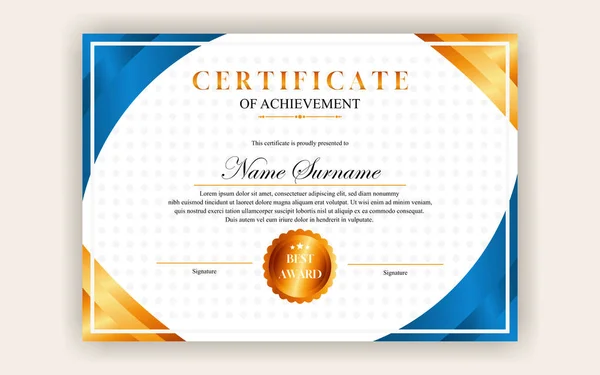 Дизайн Сертифіката Простий Сучасний Сертифікат Розкоші Синій Золотий Колір — стоковий вектор