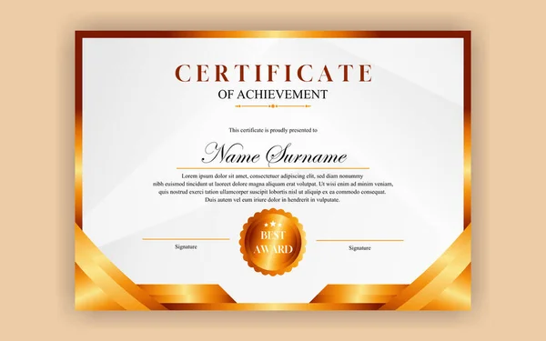 Certificado Diseño Simple Moderno Certificado Lujo Azul Oro Color — Vector de stock